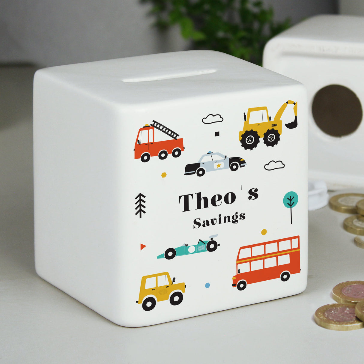 Personalised Vehicles Ceramic Square Money Box - Shop Money Boxes At Gift Moments - 1