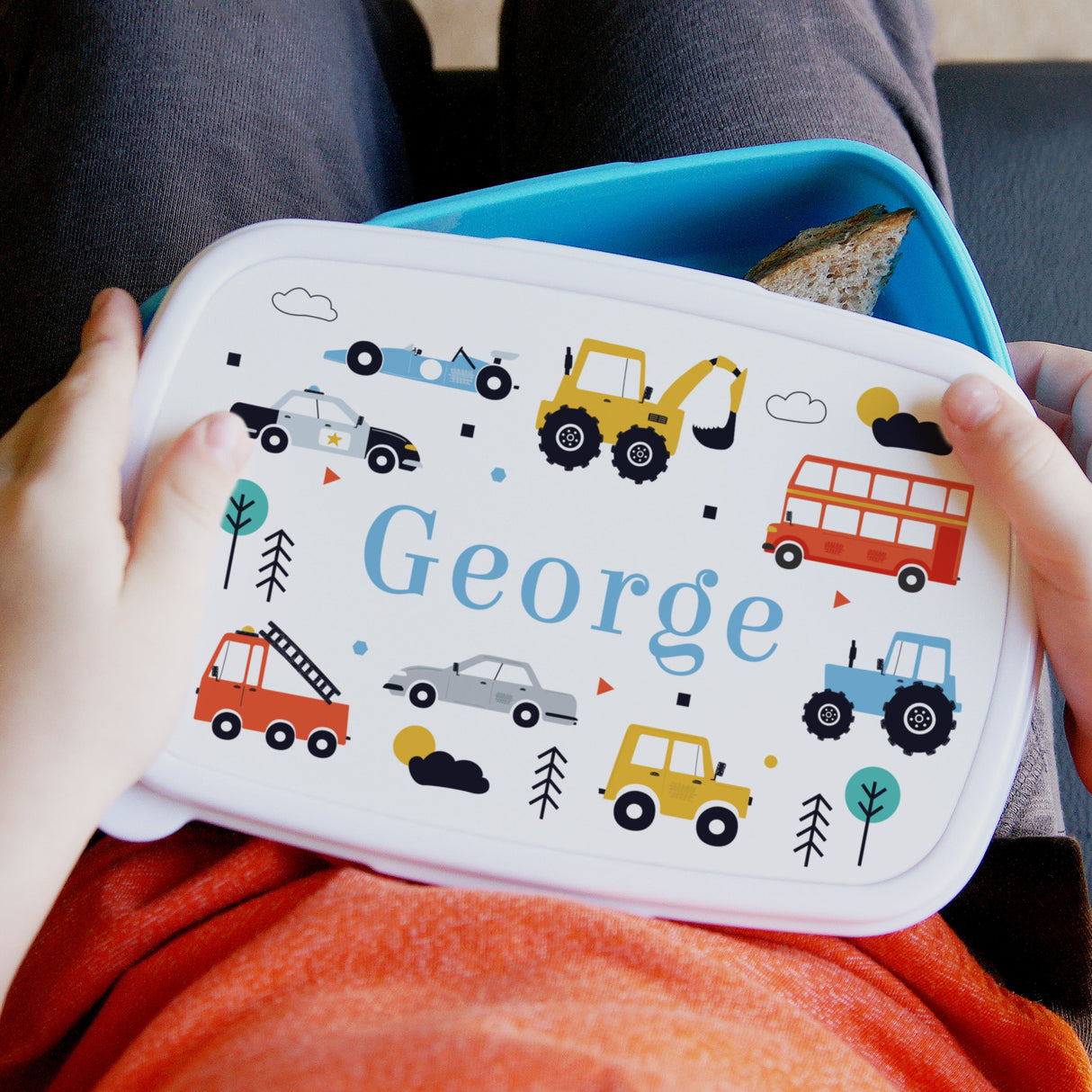 Personalised Vehicles Name Only Blue Lunch Box: 3 - Lunch Boxes & Bags By Gift Moments