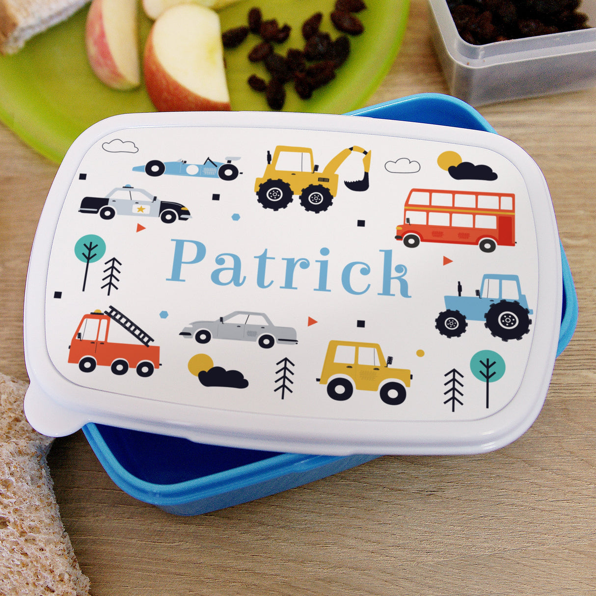 Personalised Vehicles Name Only Blue Lunch Box: 1 - Lunch Boxes & Bags By Gift Moments