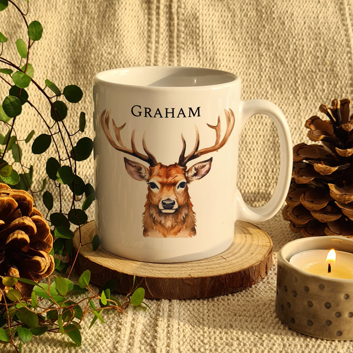Personalised Watercolour Stag Mug: 2 - Mugs By Gift Moments