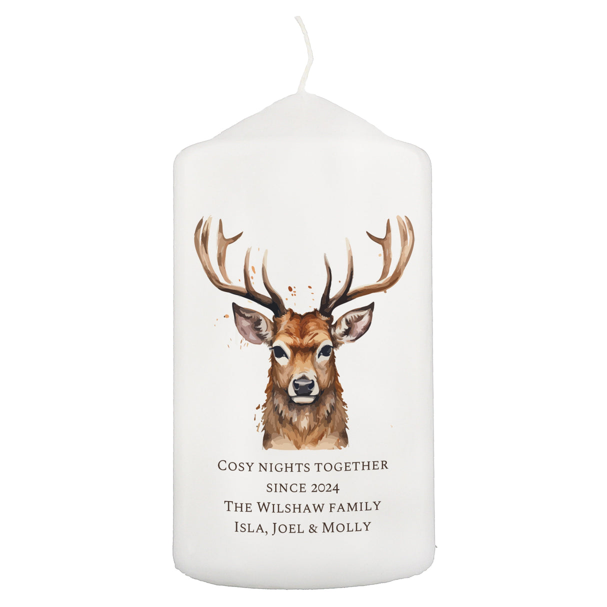 Personalised Watercolour Stag Pillar Candle: 5 - Candle Holders By Gift Moments