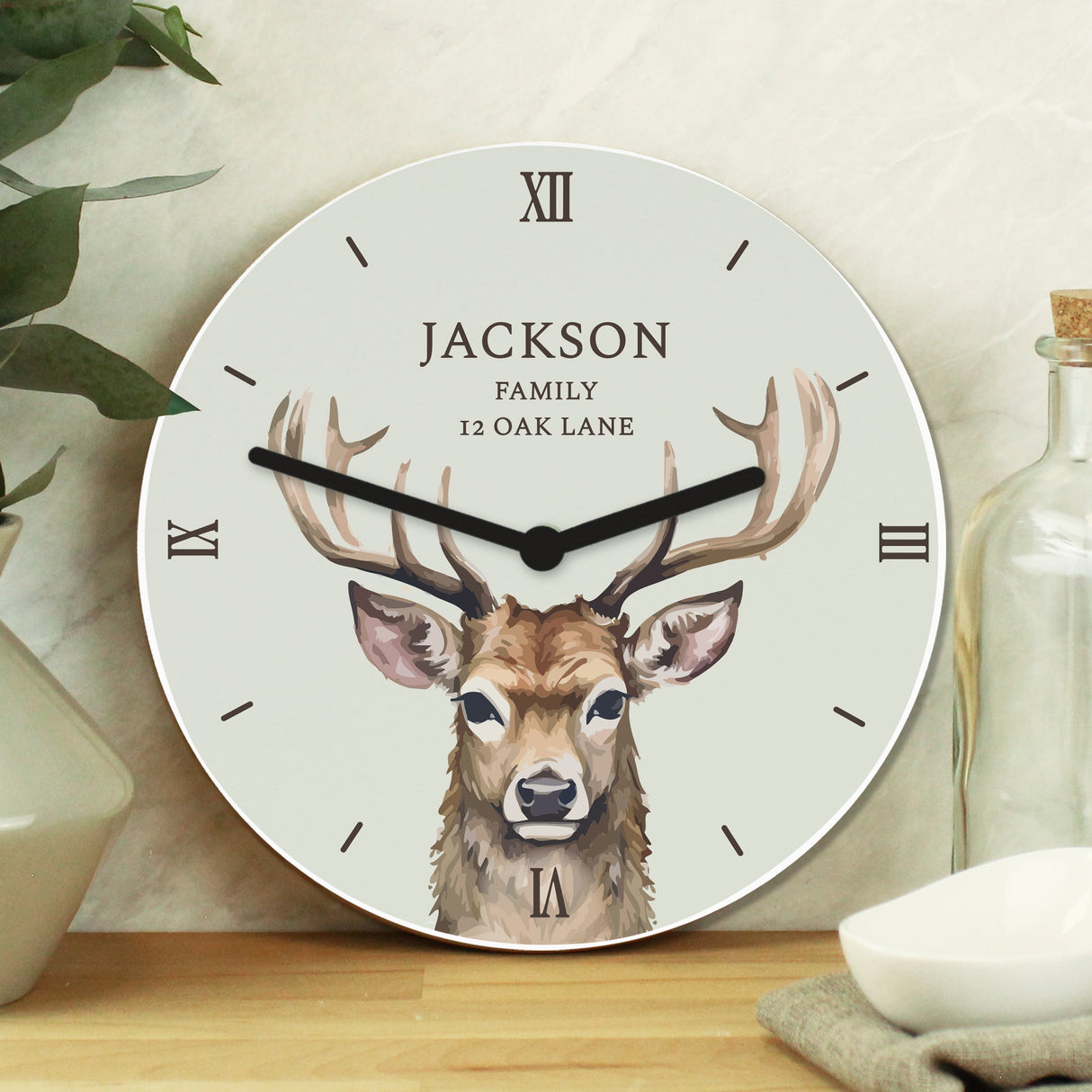 Personalised Watercolour Stag Wooden Clock: 3 - Clocks By Gift Moments