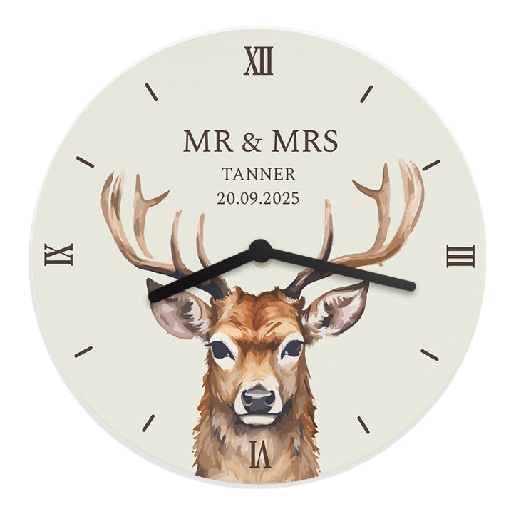 Personalised Watercolour Stag Wooden Clock: 5 - Clocks By Gift Moments
