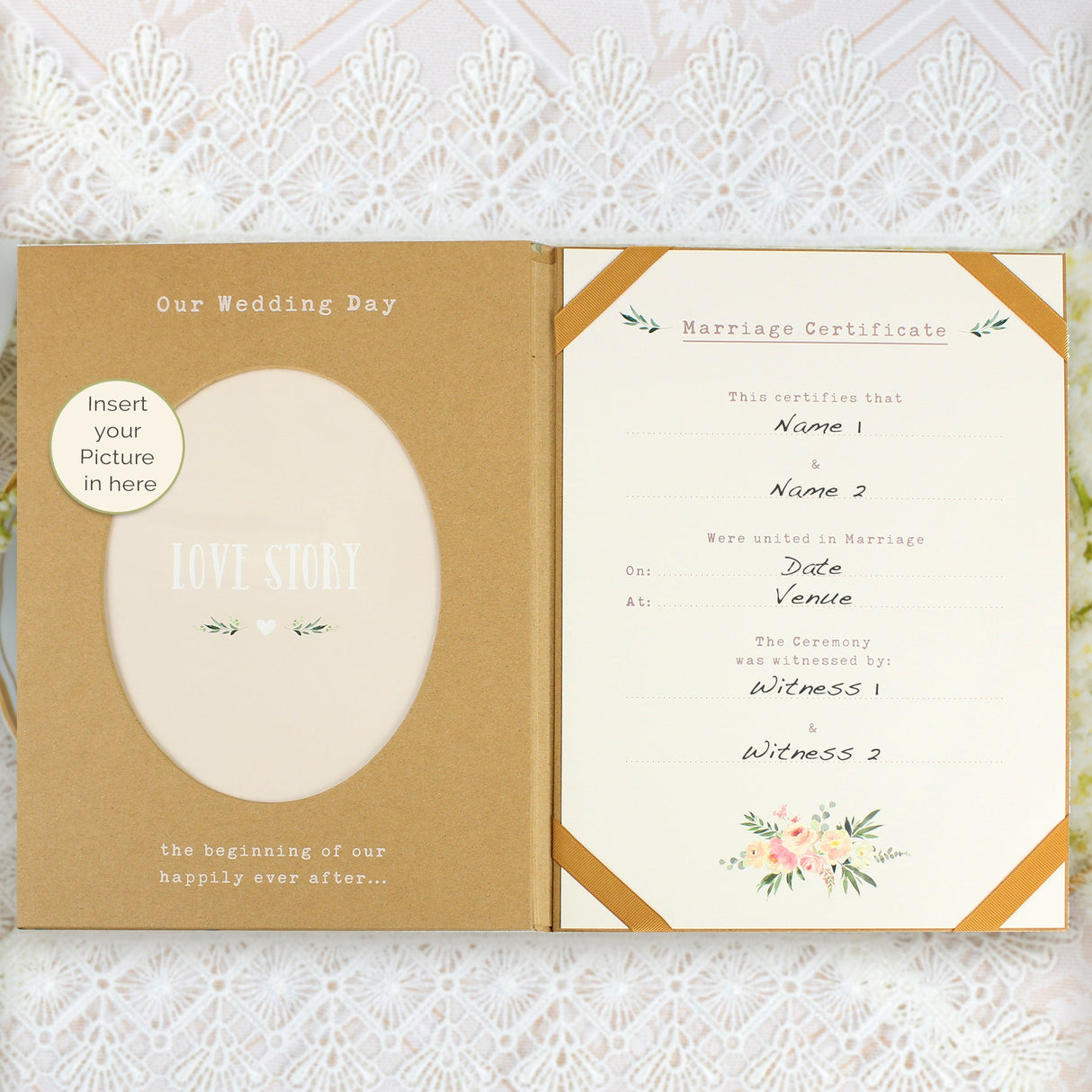 Personalised Wedding Certificate and Photo Display Book: 5 - Certificate Holders By Gift Moments