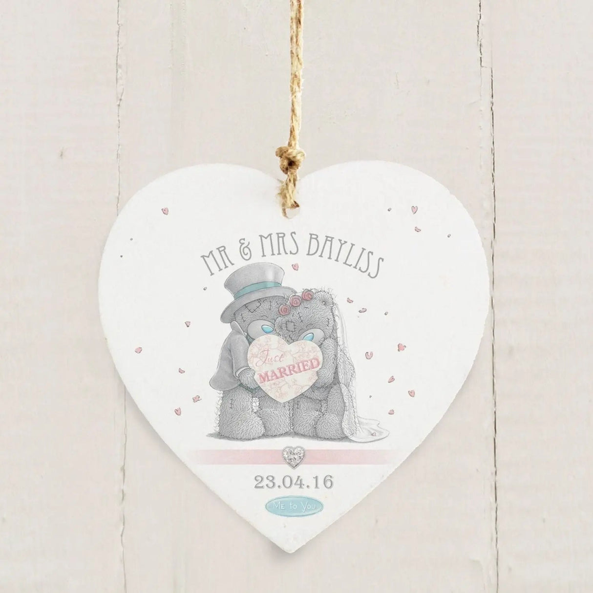 Personalised Me To You Wedding Couple Wooden Heart Decoration: 1 - Signs & Plaques