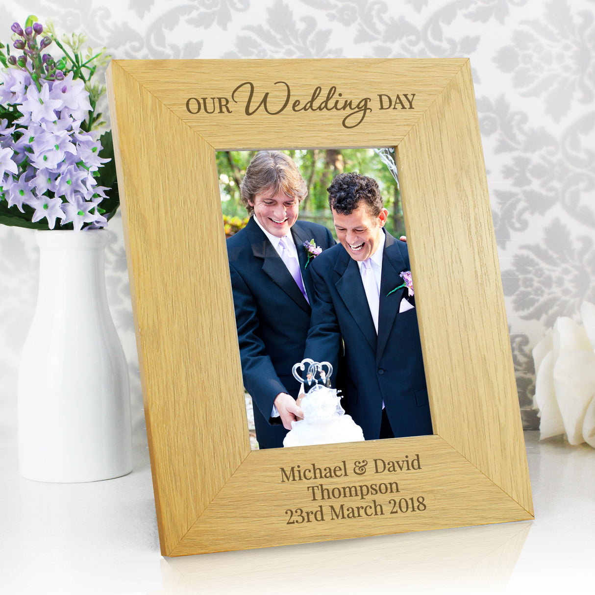 Personalised Our Wedding Day 6x4 Oak Finish Photo Frame: 3 - Photo Frames By Gift Moments