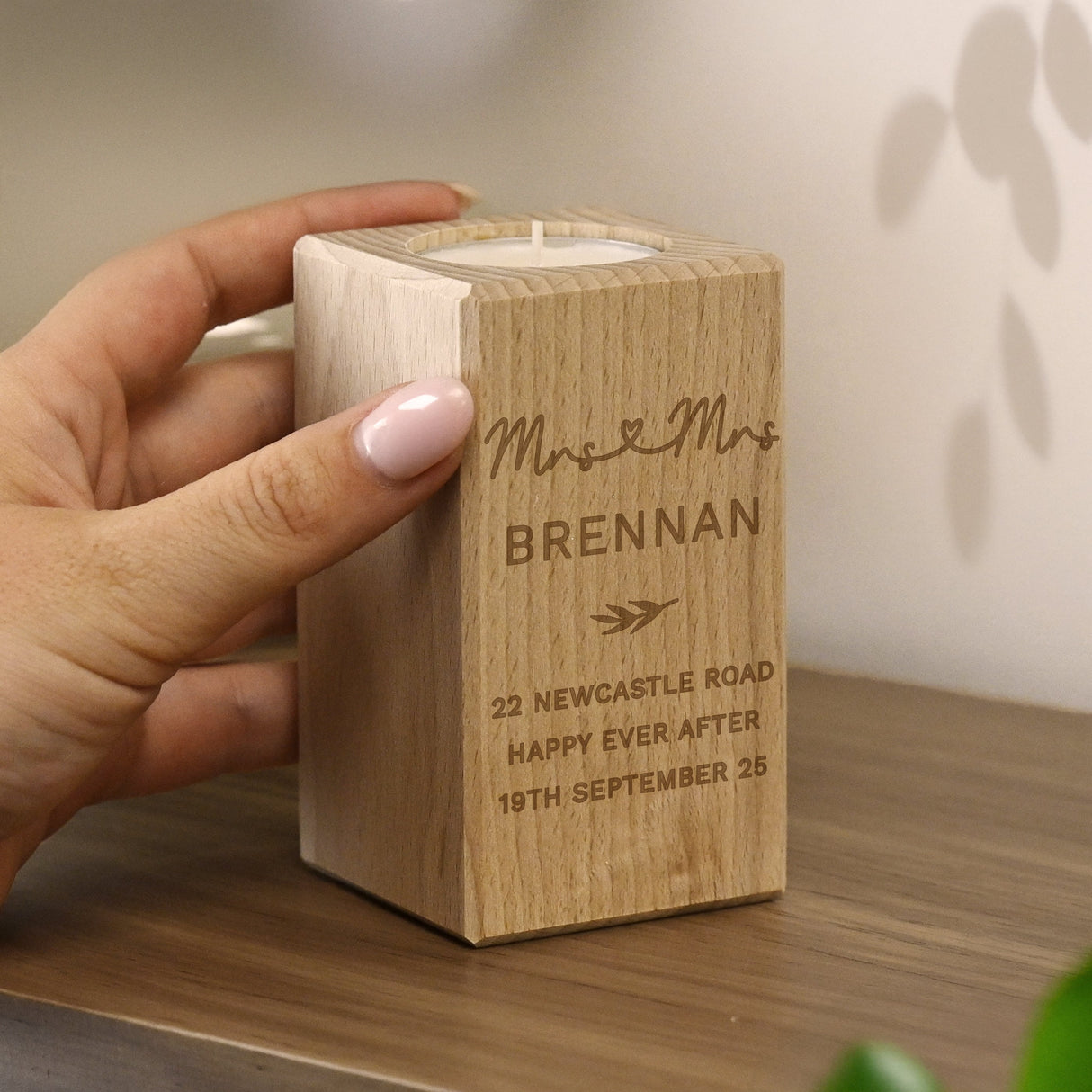 Personalised Wedding Wooden Tealight Holder: 2 - Candle Holders By Gift Moments