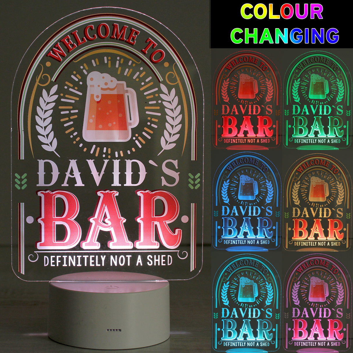 Personalised Welcome To... Bar LED Colour Changing Night Light: 3 - LED Lighting By Gift Moments