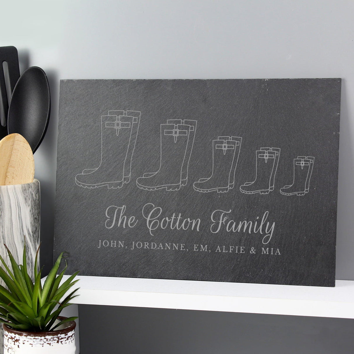 Personalised Welly Boot Family of Five Slate - Shop Signs & Plaques At Gift Moments - 1