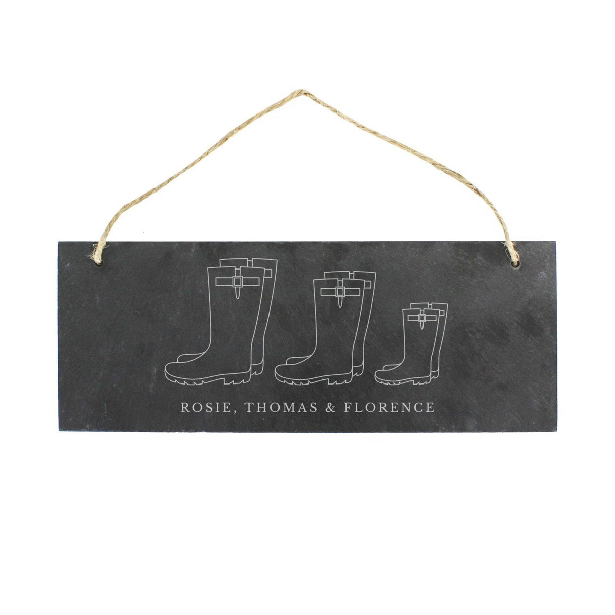 Personalised Welly Boot Family of Three Hanging Slate Plaque - Shop Signs & Plaques At Gift Moments - 3