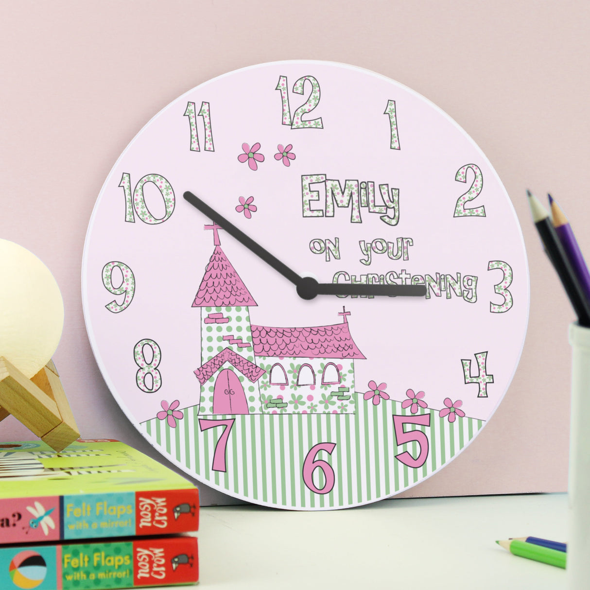 Personalised Whimsical Church Christening Clock: 3 - Clocks By Gift Moments