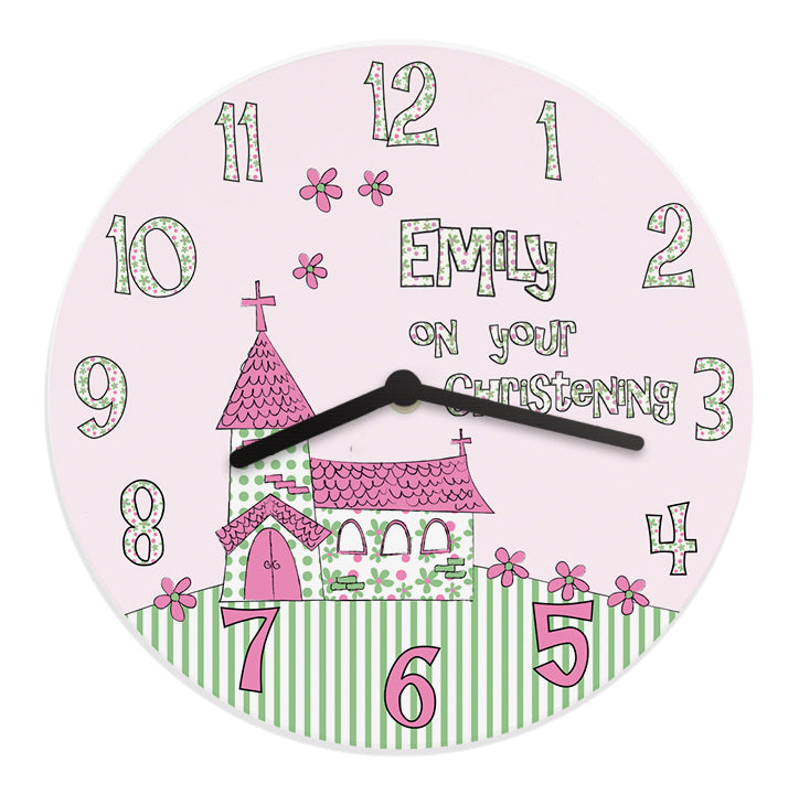Personalised Whimsical Church Christening Clock: 4 - Clocks By Gift Moments