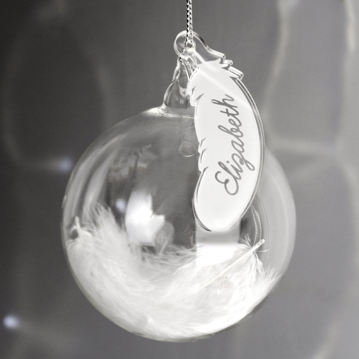 Personalised White Feather Glass Bauble: 3 - Christmas Baubles By Gift Moments