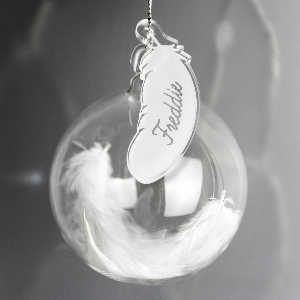 Personalised White Feather Glass Bauble: 1 - Christmas Baubles By Gift Moments