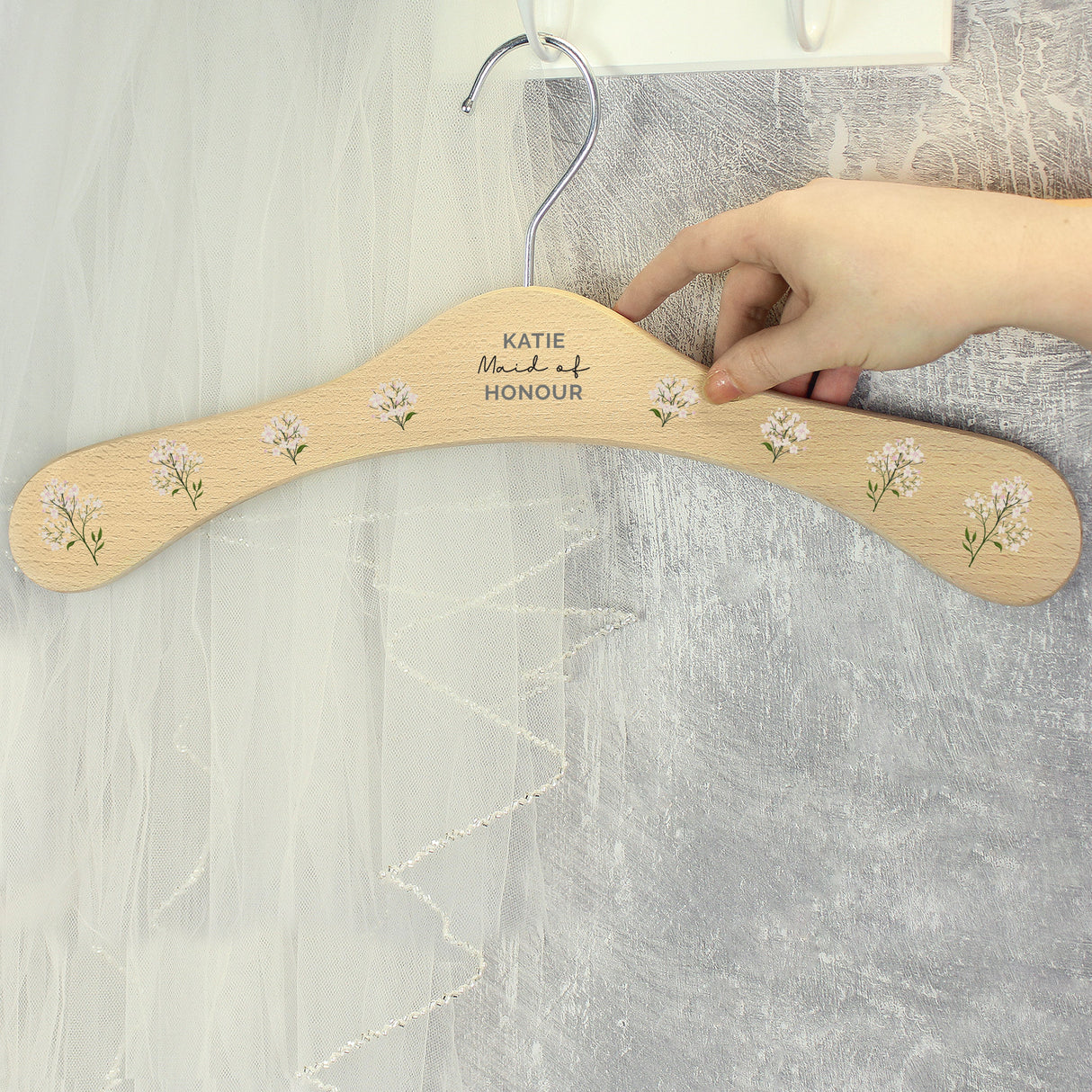 Personalised White Floral Wooden Hanger: 3 - Keepsakes By Gift Moments