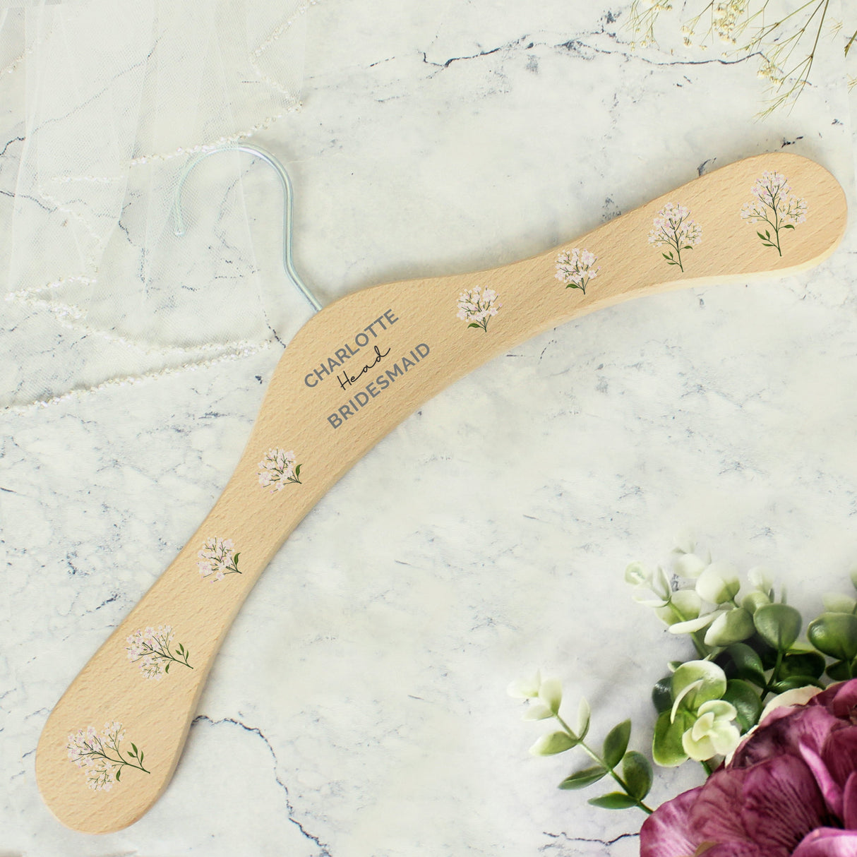 Personalised White Floral Wooden Hanger: 1 - Keepsakes By Gift Moments