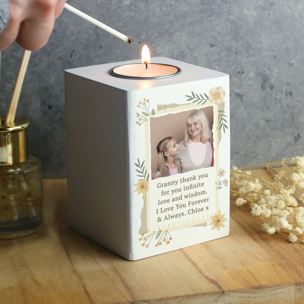 Personalised Wild Flowers Photo Tealight Holder: 2 - Candle Holders By Gift Moments