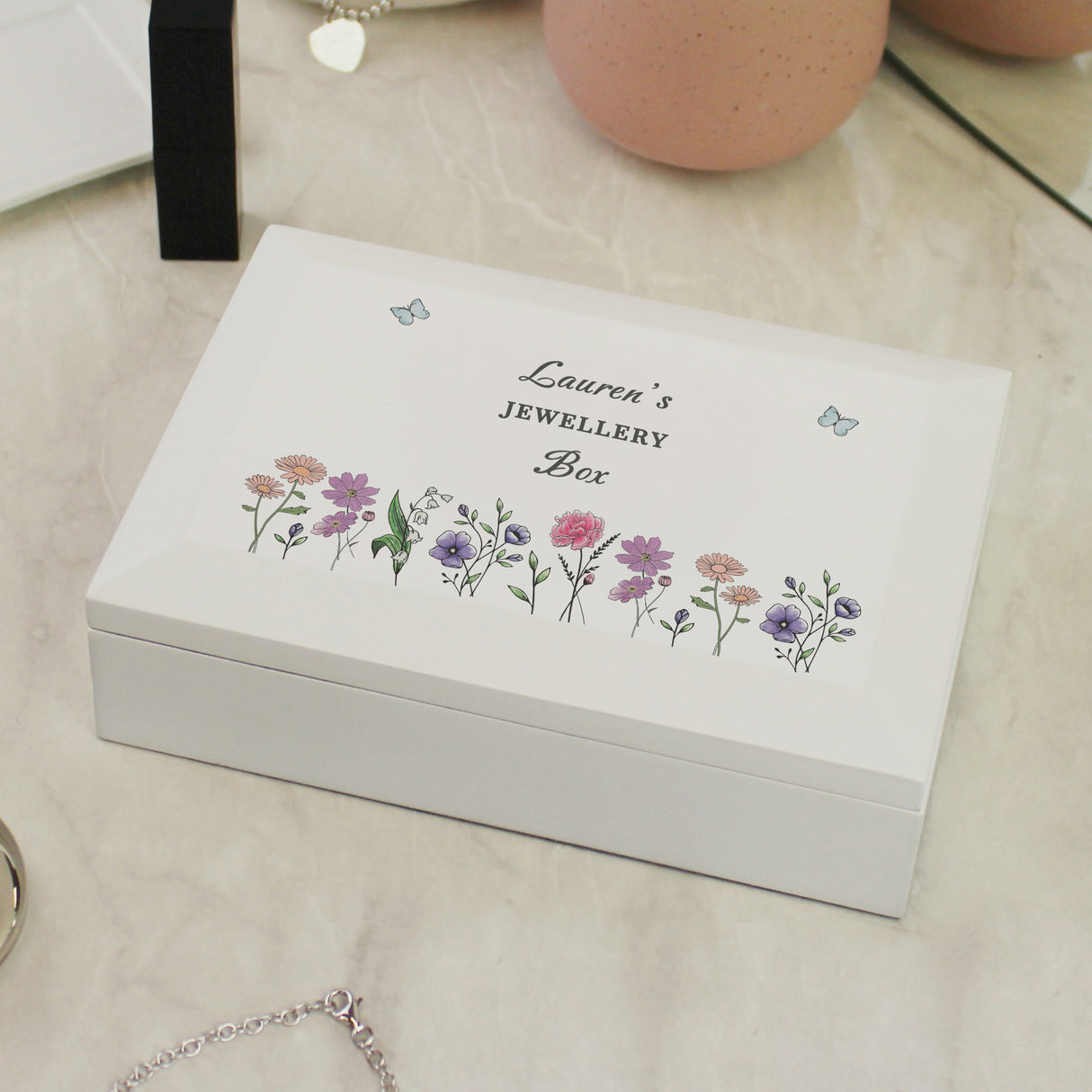 Personalised Wild Flowers Wooden Jewellery Box - Shop Jewellery Boxes At Gift Moments - 5