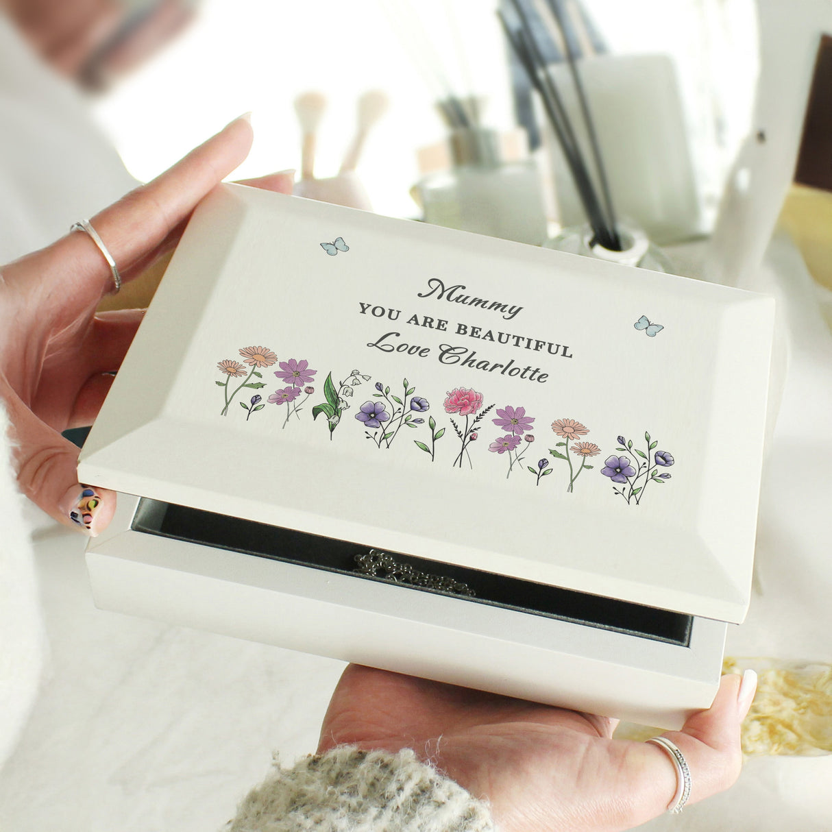 Personalised Wild Flowers Wooden Jewellery Box - Shop Jewellery Boxes At Gift Moments - 3
