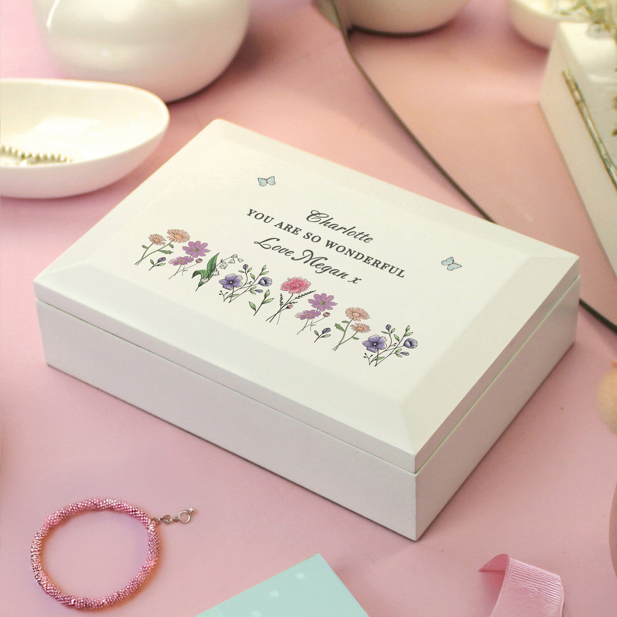 Personalised Wild Flowers Wooden Jewellery Box - Shop Jewellery Boxes At Gift Moments - 1