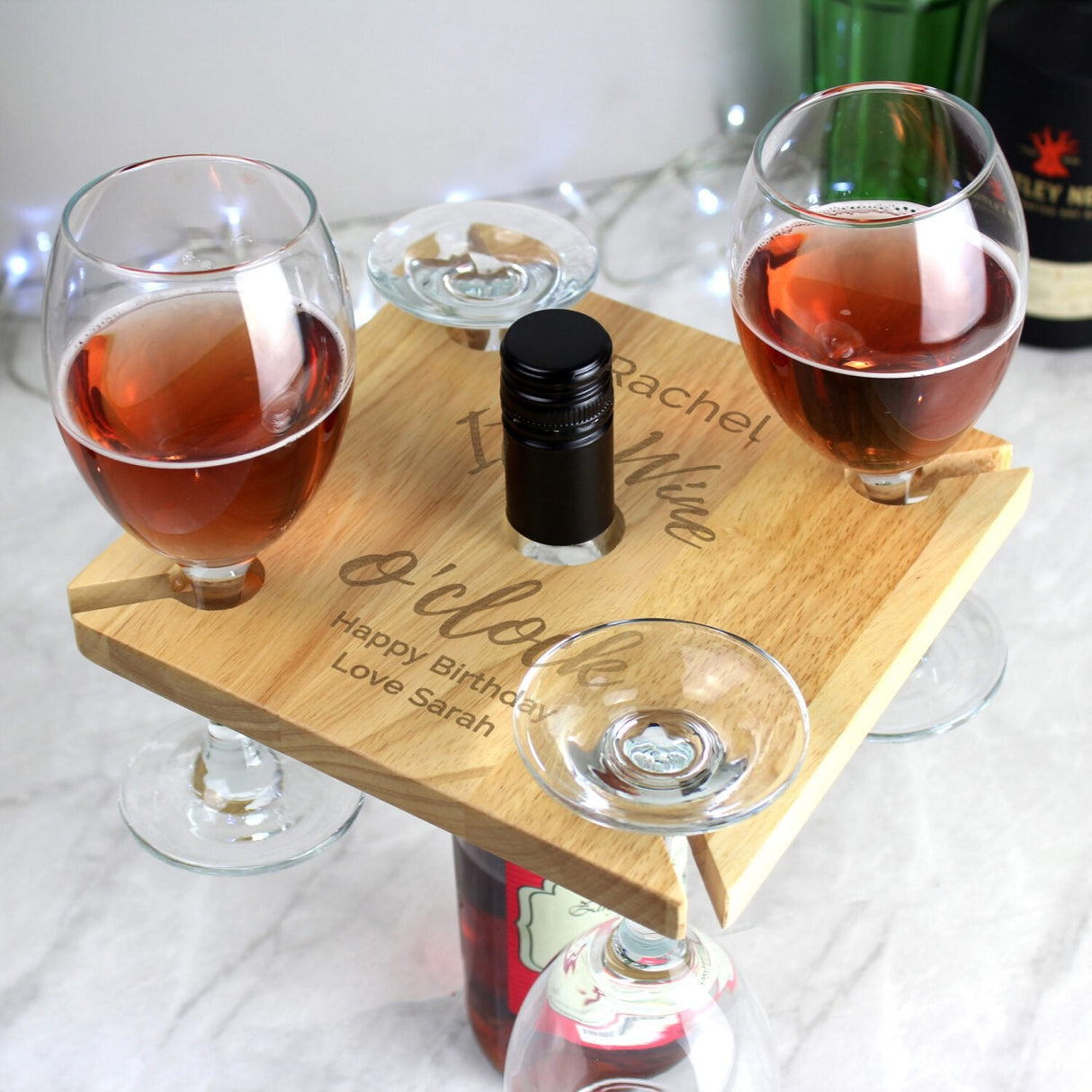 Personalised Wine O’clock Four Wine Glass Holder & Bottle Holder: 4 - Wine Glasses By Gift Moments