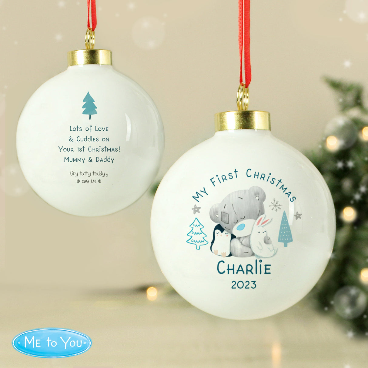 Personalised Winter Explorer First Christmas Tiny Tatty Teddy Bauble: 1 - Christmas Baubles