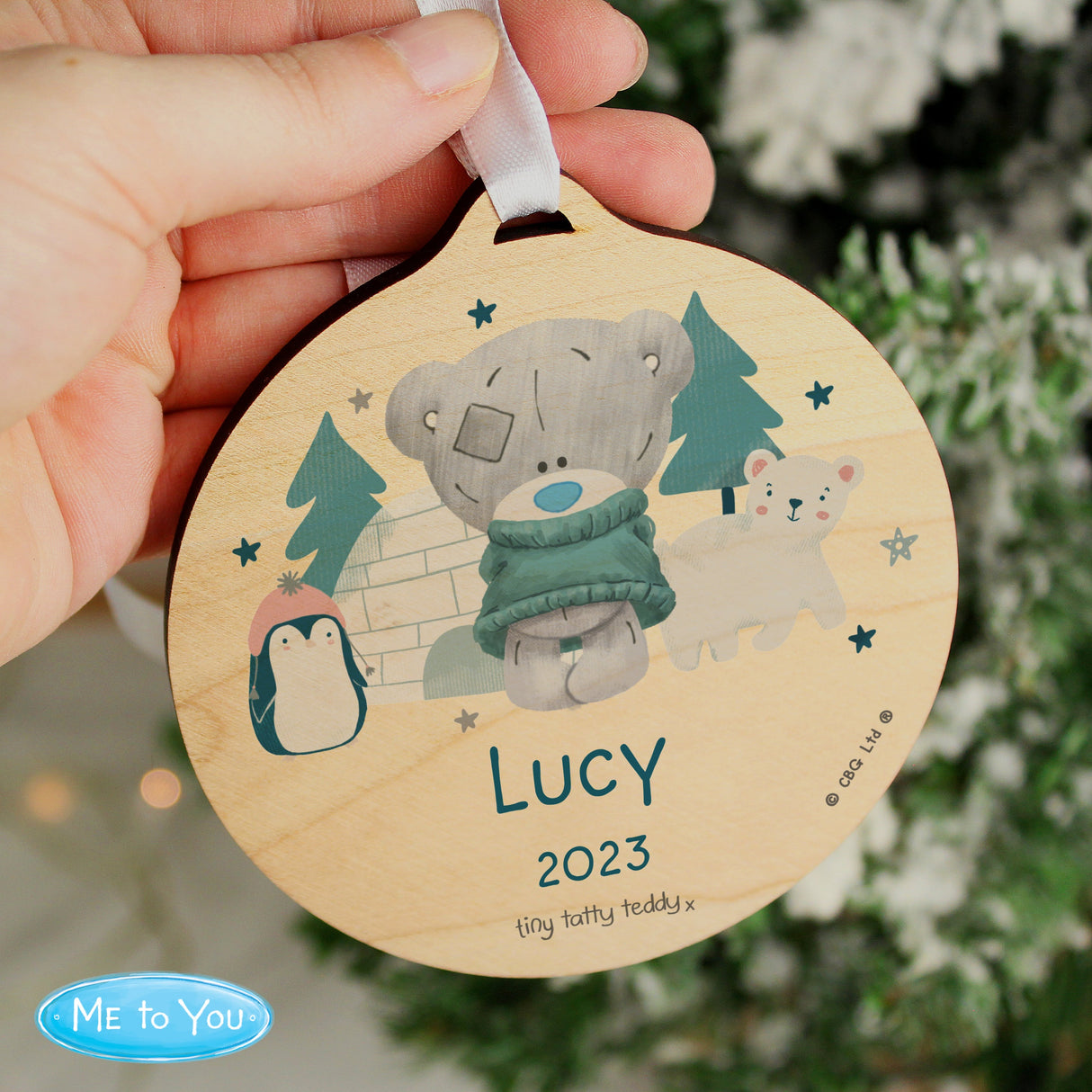 Personalised Winter Explorer Tiny Tatty Teddy Round Wooden Decoration - Shop Christmas Decorations At Gift Moments - 2