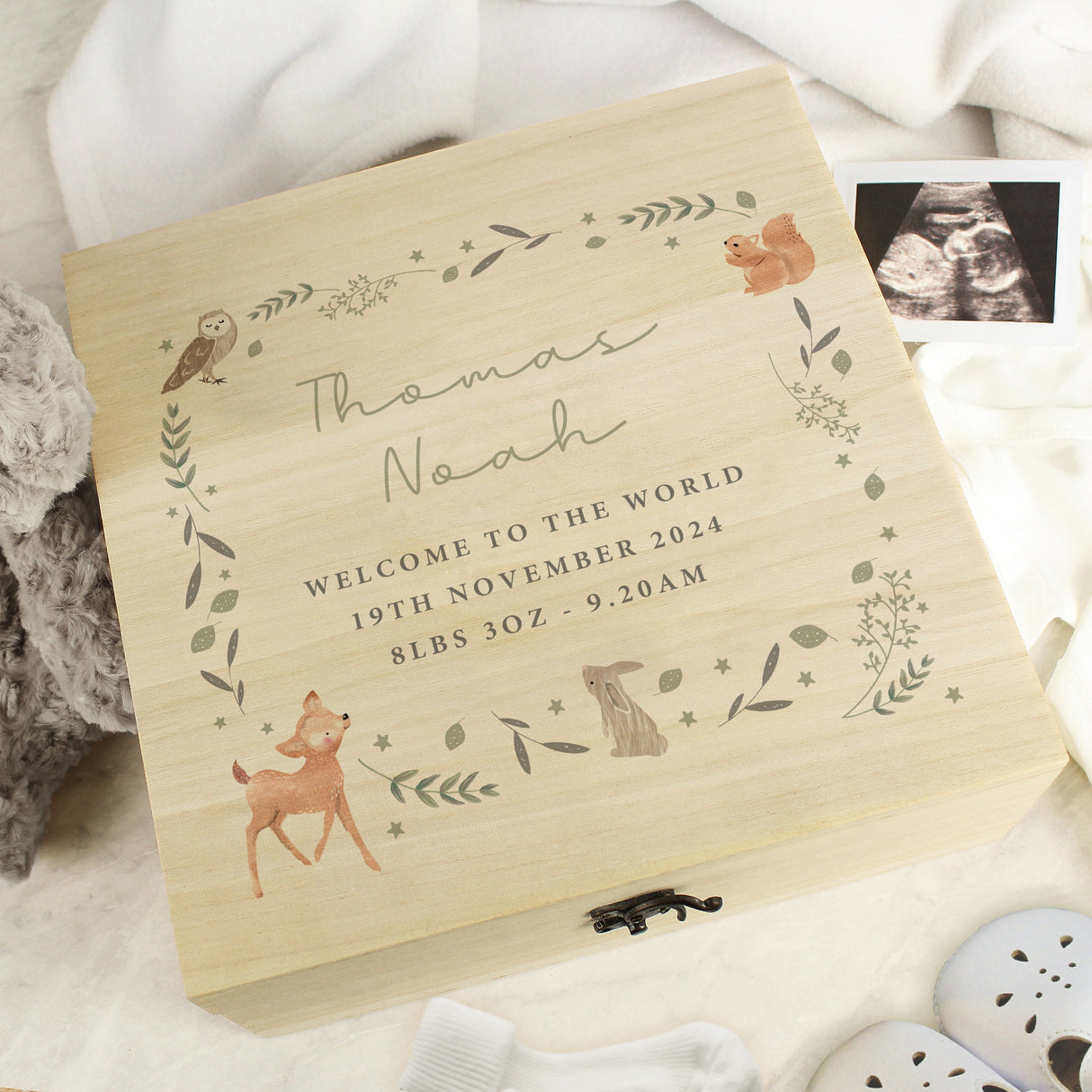 Personalised Woodland Animal Large Wooden Keepsake Box - Shop Keepsake Boxes At Gift Moments - 1