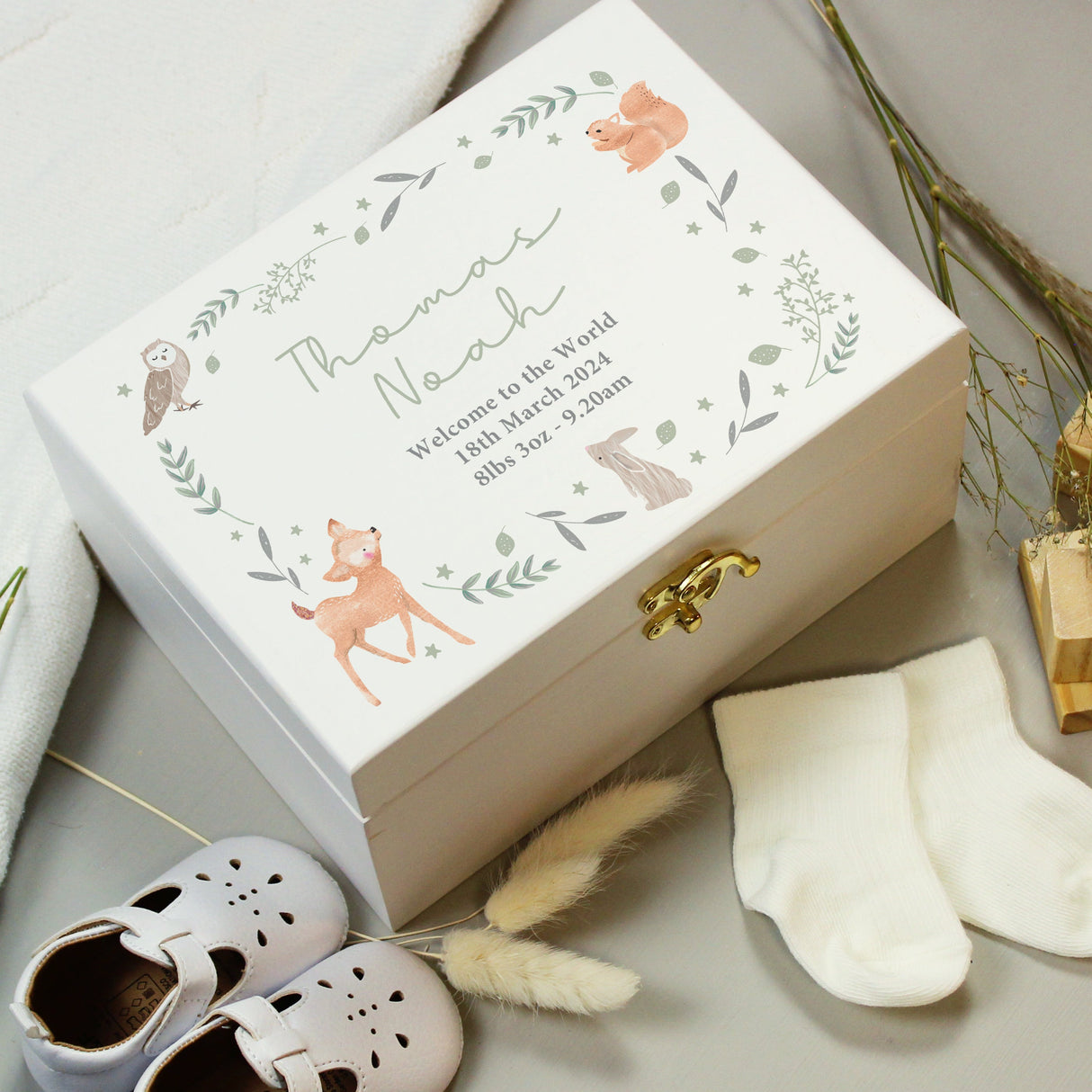 Personalised Woodland Animal Wooden Keepsake Box - Shop Keepsake Boxes At Gift Moments - 1
