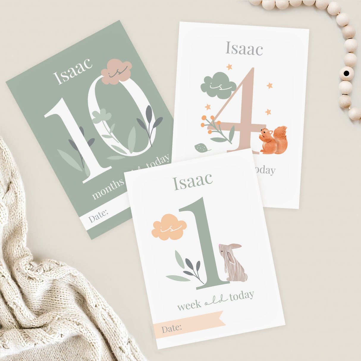 Personalised Woodland Animals Baby Milestone Cards: 4 - Keepsakes By Gift Moments