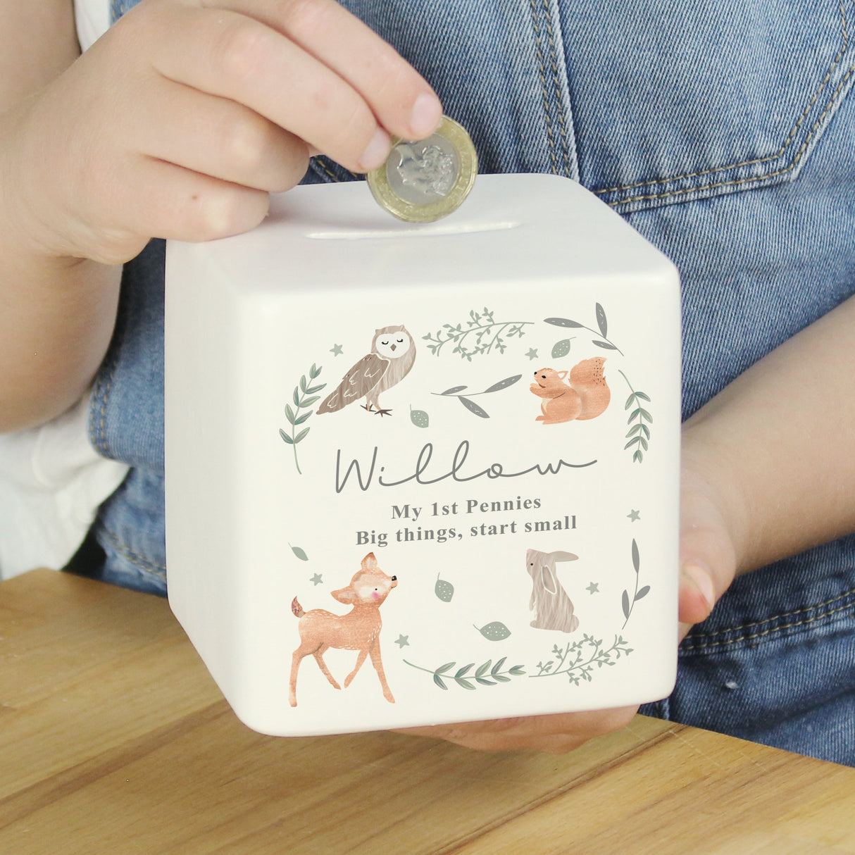Personalised Woodland Animals Ceramic Square Money Box: 1 - Money Boxes By Gift Moments