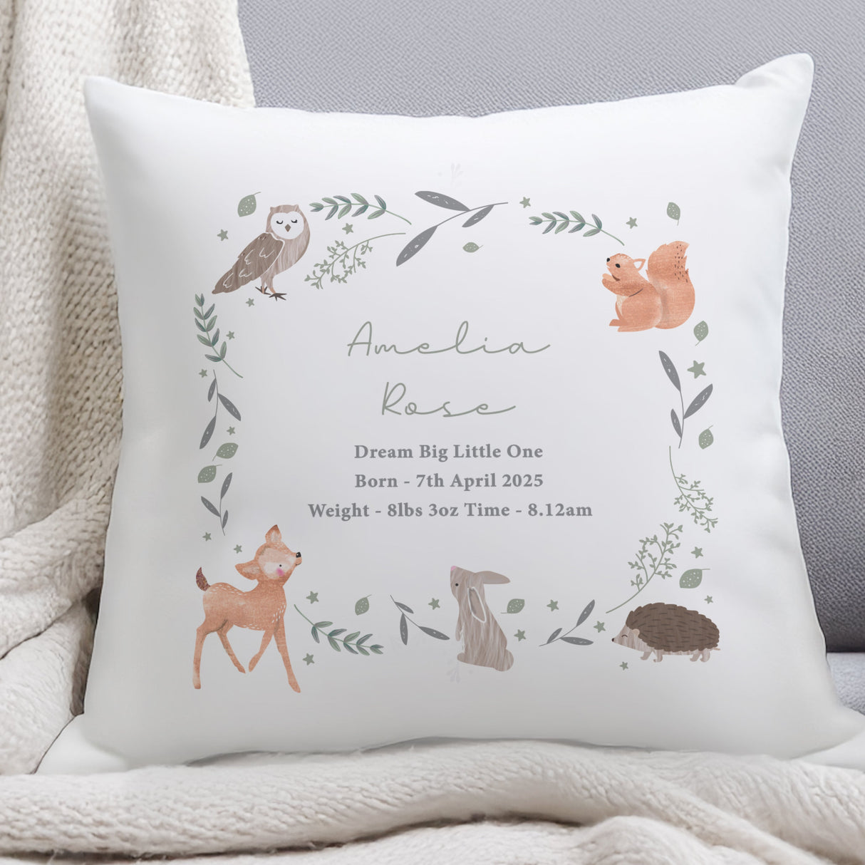 Personalised Woodland Animals Cushion: 3 - Cushions By Gift Moments