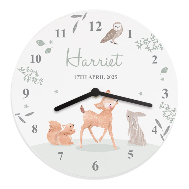Personalised Woodland Animals Nursery Wall Clock: 5 - Clocks By Gift Moments