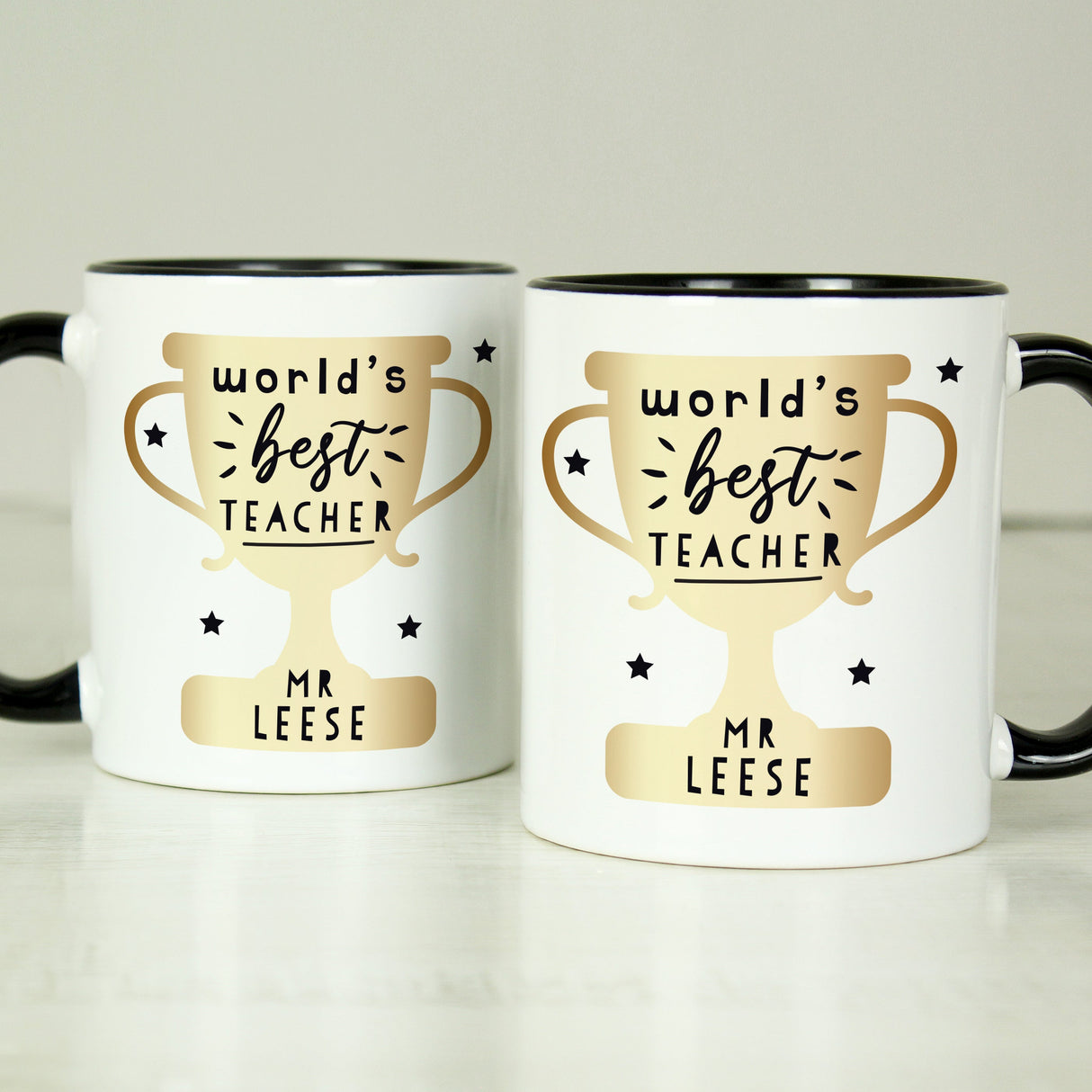 Personalised World’s Best Teacher Trophy Black Handled Mug: 3 - Mugs By Gift Moments