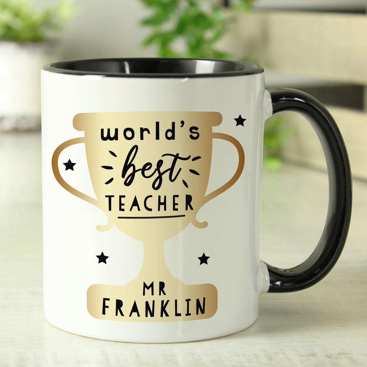 Personalised World’s Best Teacher Trophy Black Handled Mug: 5 - Mugs By Gift Moments