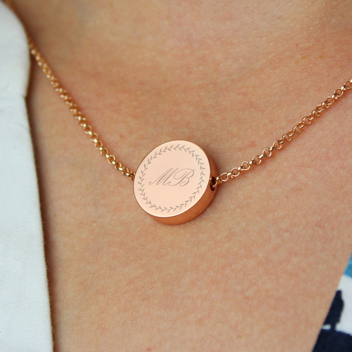 Personalised Wreath Initials Rose Gold Tone Disc Necklace: 2 - Necklaces By Gift Moments