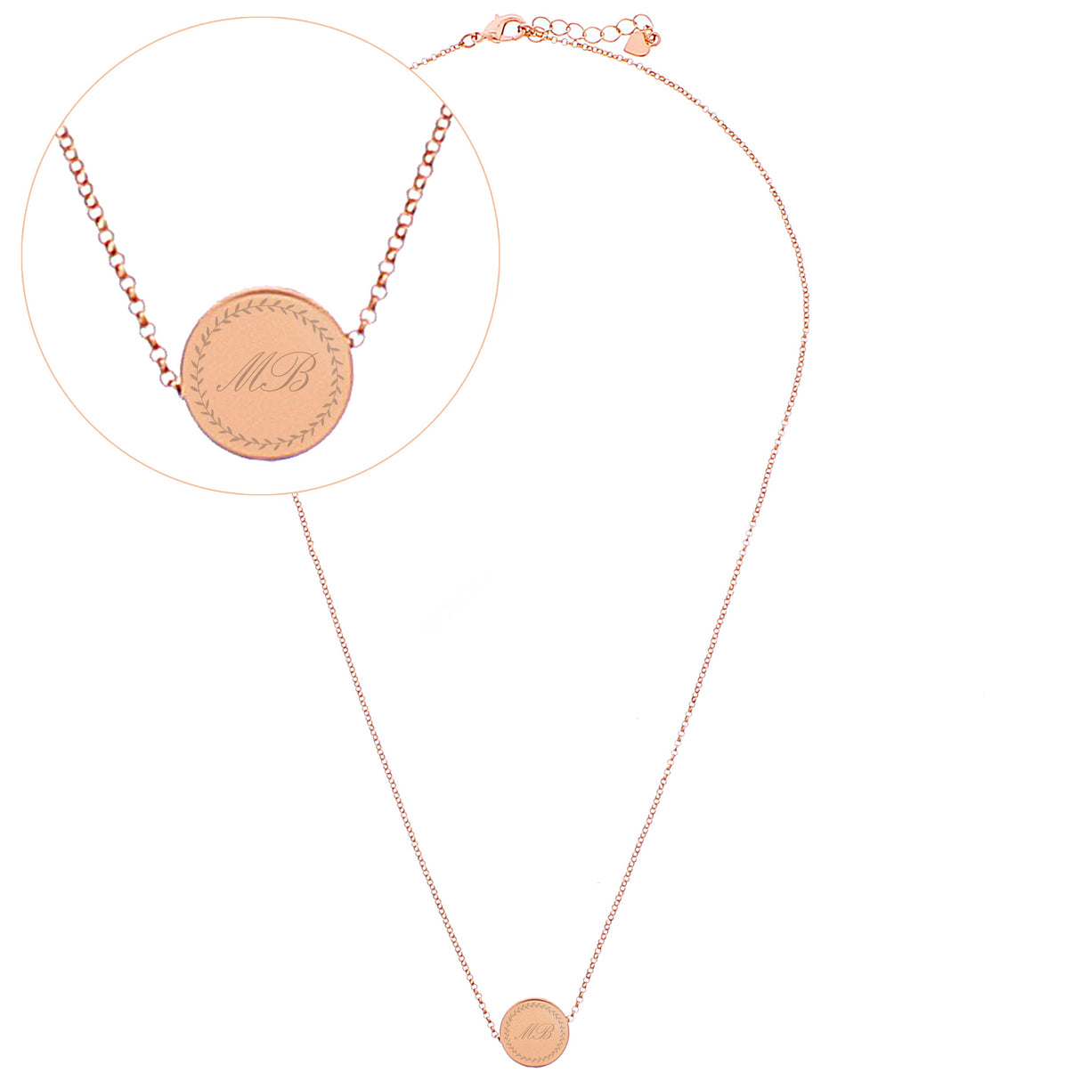 Personalised Wreath Initials Rose Gold Tone Disc Necklace: 6 - Necklaces By Gift Moments