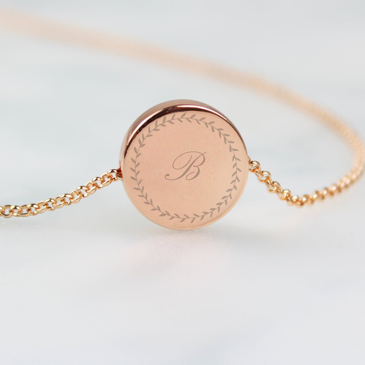Personalised Wreath Initials Rose Gold Tone Disc Necklace: 4 - Necklaces By Gift Moments