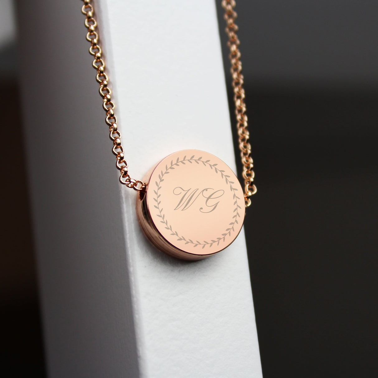 Personalised Wreath Initials Rose Gold Tone Disc Necklace: 3 - Necklaces By Gift Moments