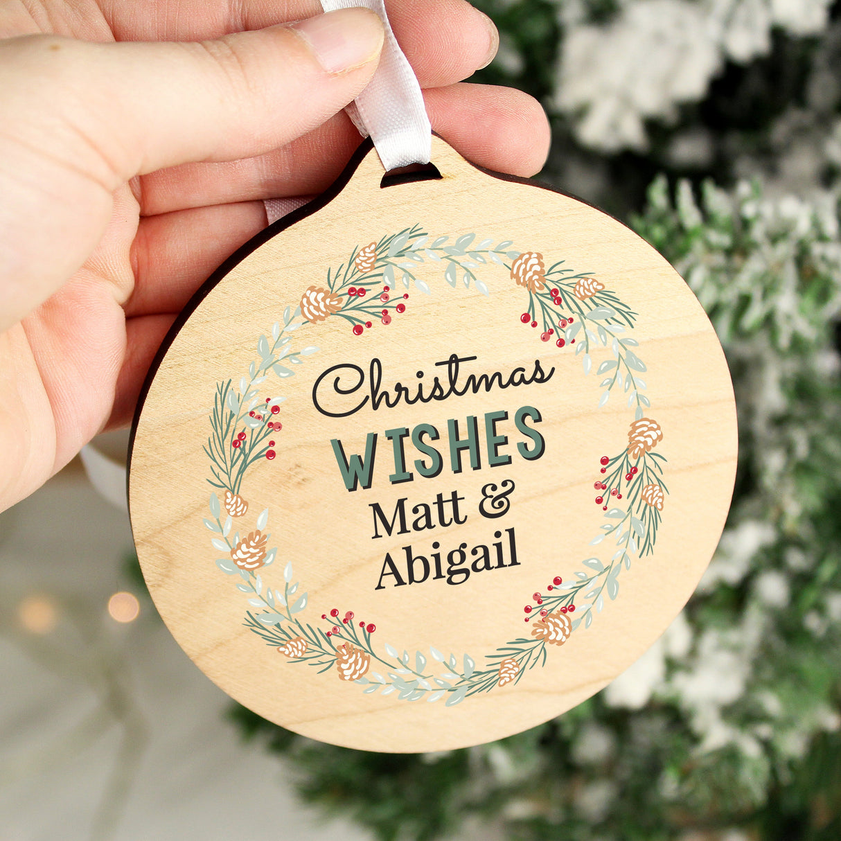 Personalised Wreath Round Wooden Decoration - Shop Decorations At Gift Moments - 4