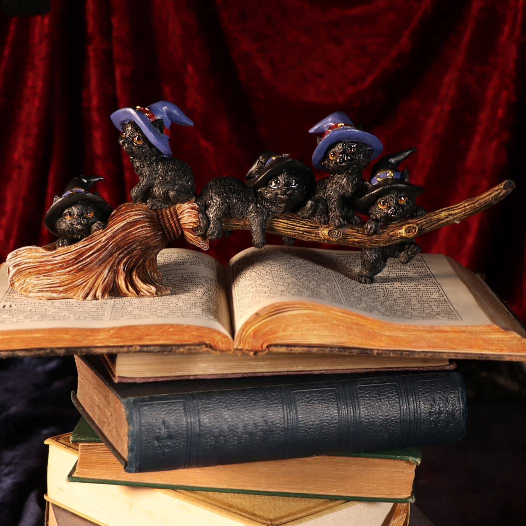 Purrfect Broomstick Witches Familiar Black Cats and Broomstick Figurine - Shop Figures & Collectables At Gift Moments