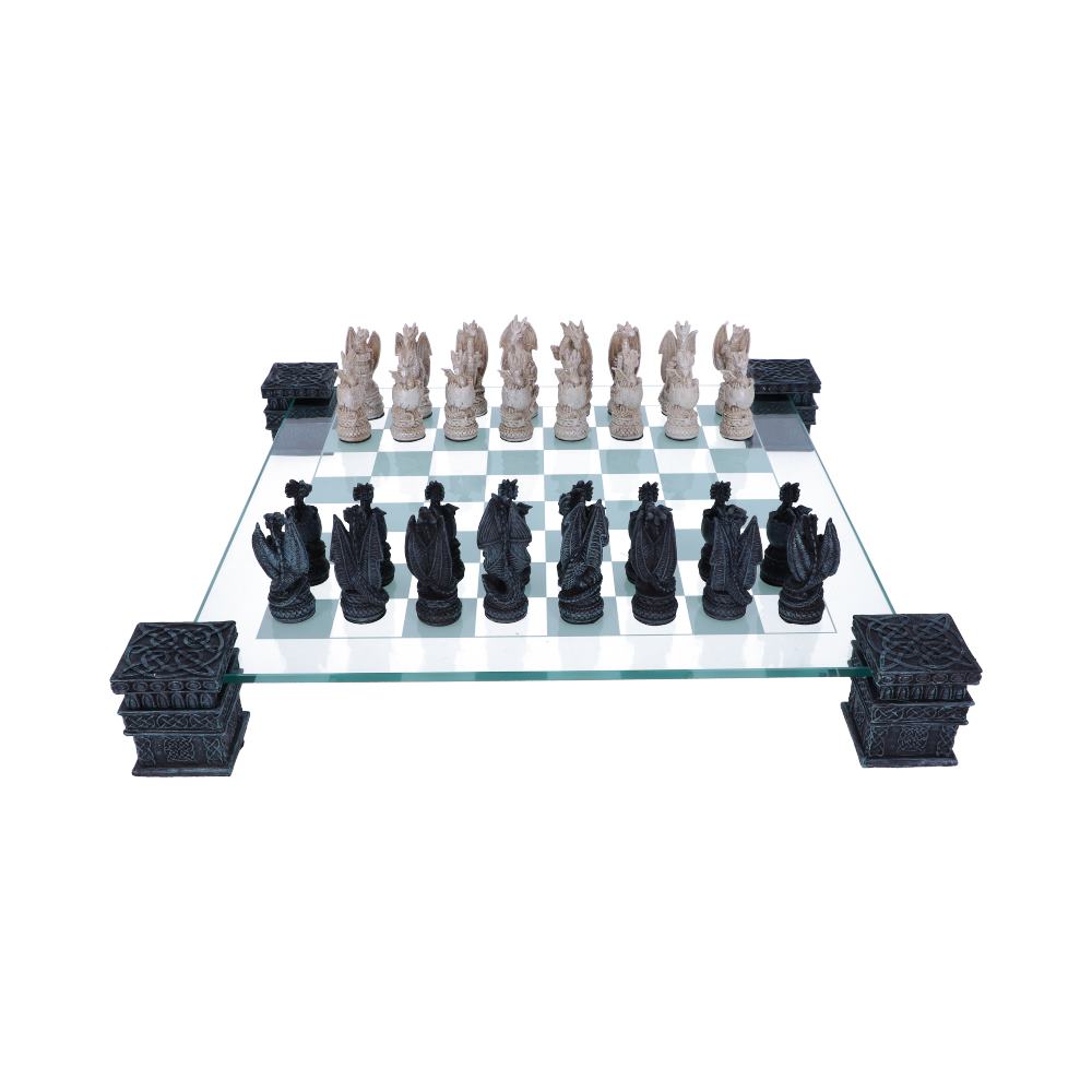 Raised Fantasy Dragon Chess Set With Corner Towers 43cm: 5 - Chess Sets By Gift Moments