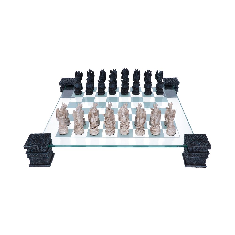 Raised Fantasy Dragon Chess Set With Corner Towers 43cm: 2 - Chess Sets By Gift Moments