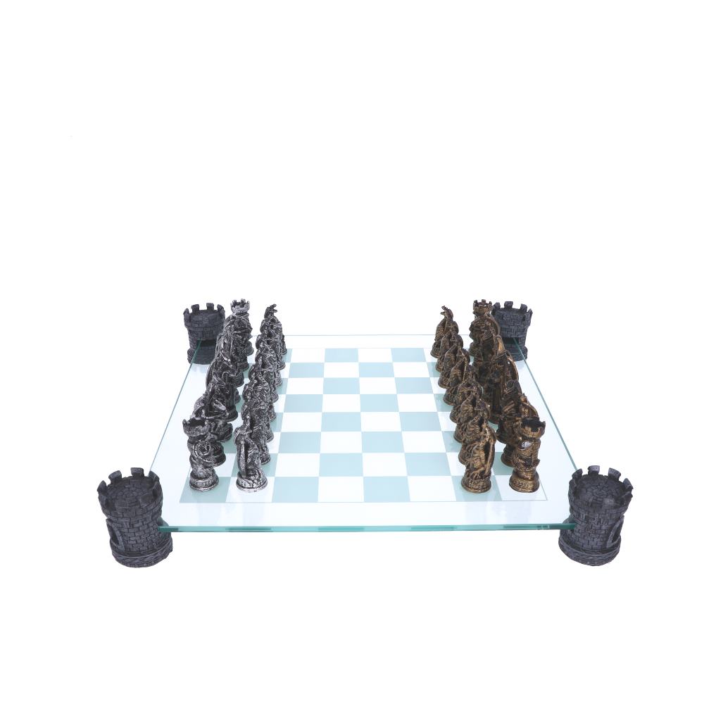 Raised Fantasy Kingdom Of The Dragon Chess Set With Corner Towers 43cm: 5 - Chess Sets By Gift Moments