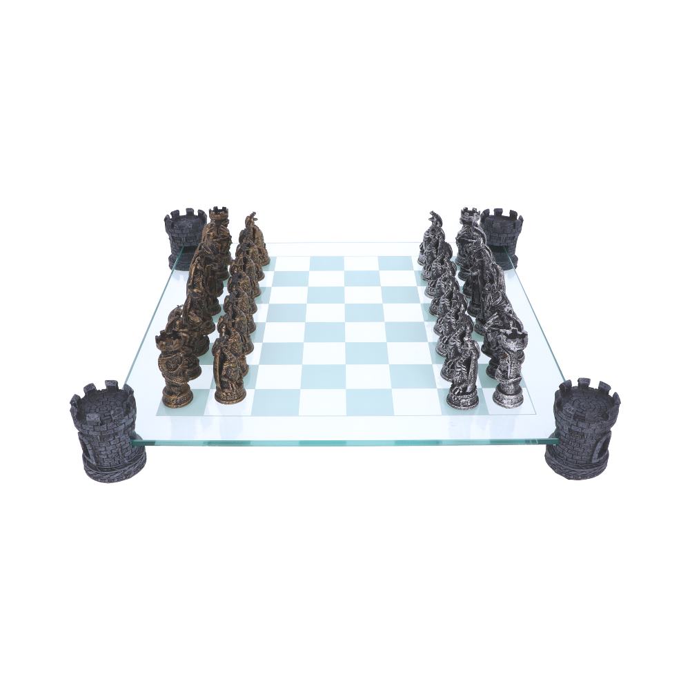 Raised Fantasy Kingdom Of The Dragon Chess Set With Corner Towers 43cm: 3 - Chess Sets By Gift Moments