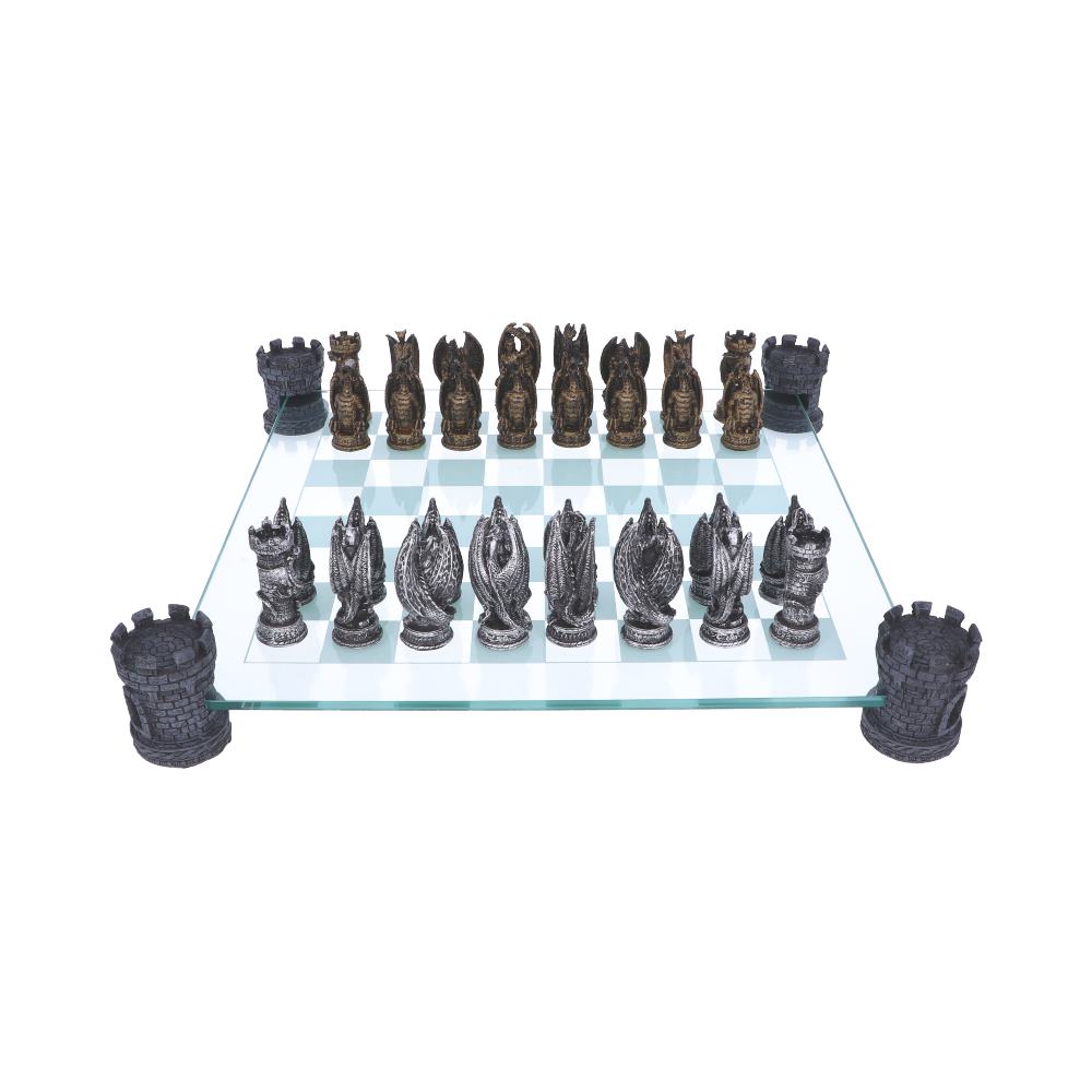 Raised Fantasy Kingdom Of The Dragon Chess Set With Corner Towers 43cm: 4 - Chess Sets By Gift Moments