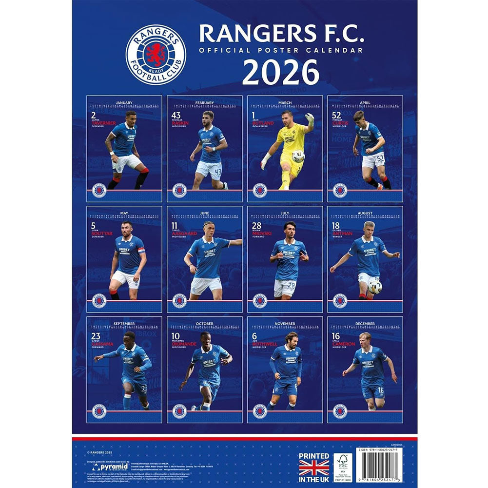 Rangers FC A3 Calendar 2026: 3 - Calendars By Rangers