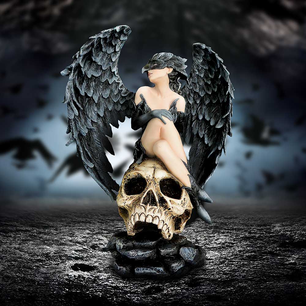 Riven Gothic Winged Figurine on Skull Base: 1 - Figurines Large (30-50cm) By NN Designs