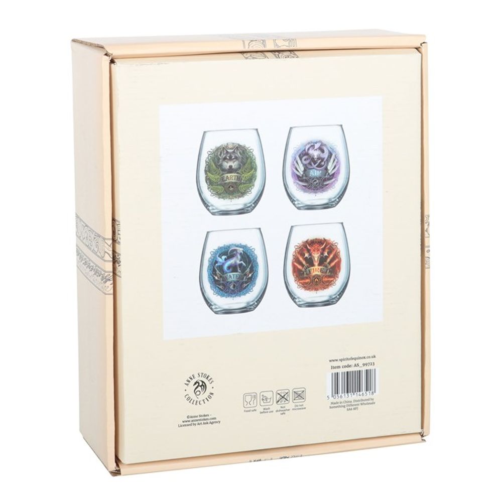 Set of 4 Elemental Stemless Wine Glasses by Anne Stokes: 5 - By Gift Moments