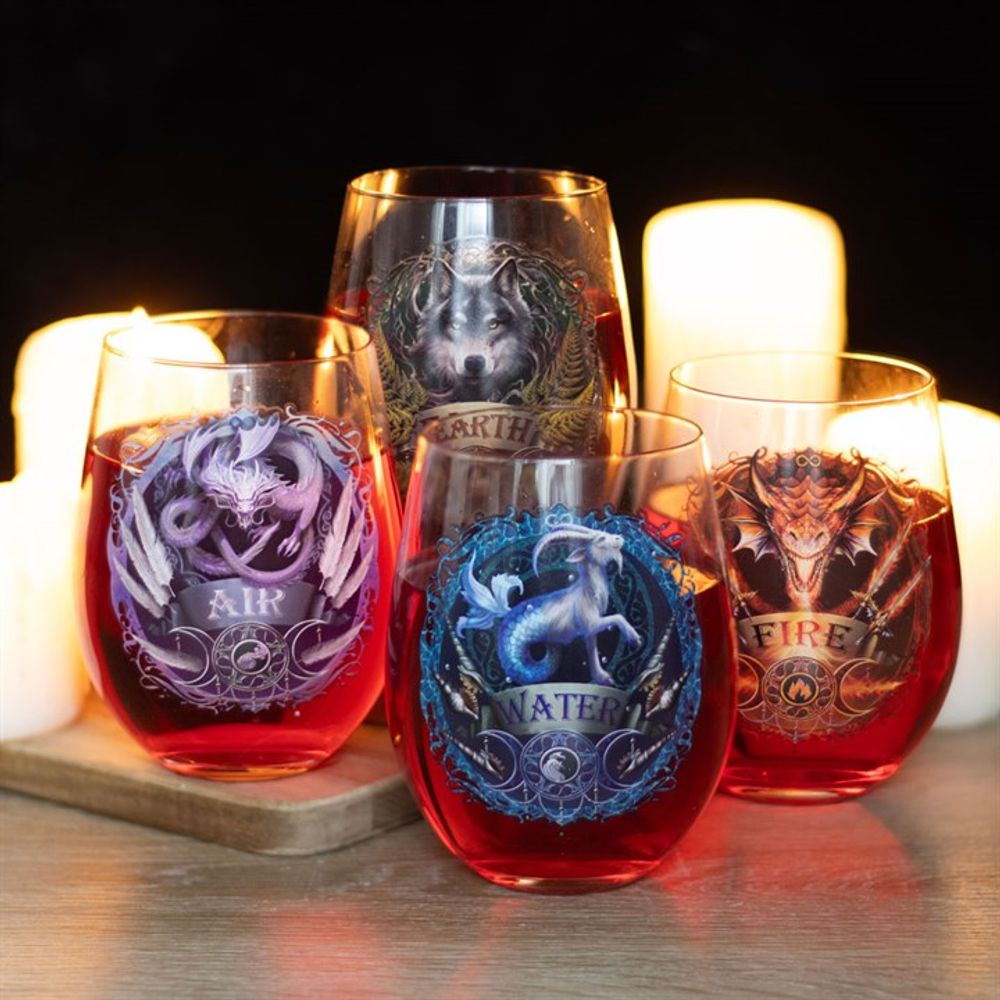 Set of 4 Elemental Stemless Wine Glasses by Anne Stokes: 1 - By Gift Moments